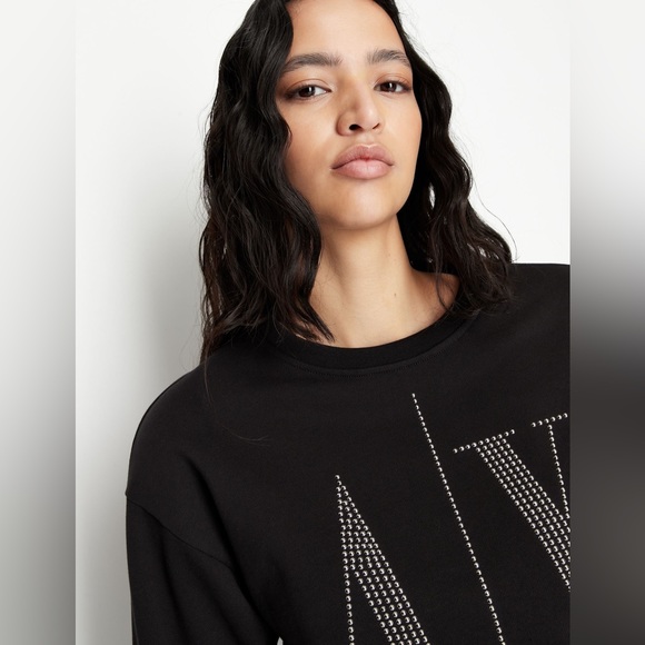Armani Exchange ICON LOGO STUDDED CREW NECK SWEATSHIRT - Picture 7 of 11